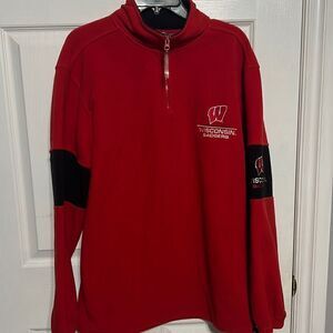 🔥🔥 WISCONSIN BADGERS 1/4 ZIP Polyester Fleece PULLOVER - Men Sz M (fits Lg)